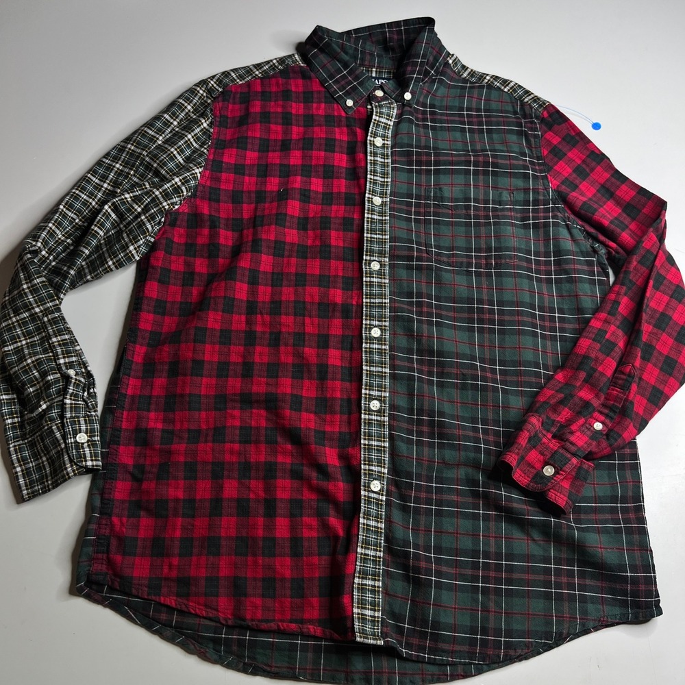 Chaps Mens Large Plaid Flannel Shirt Colorblock‎ Patchwork Cotton Button Down L